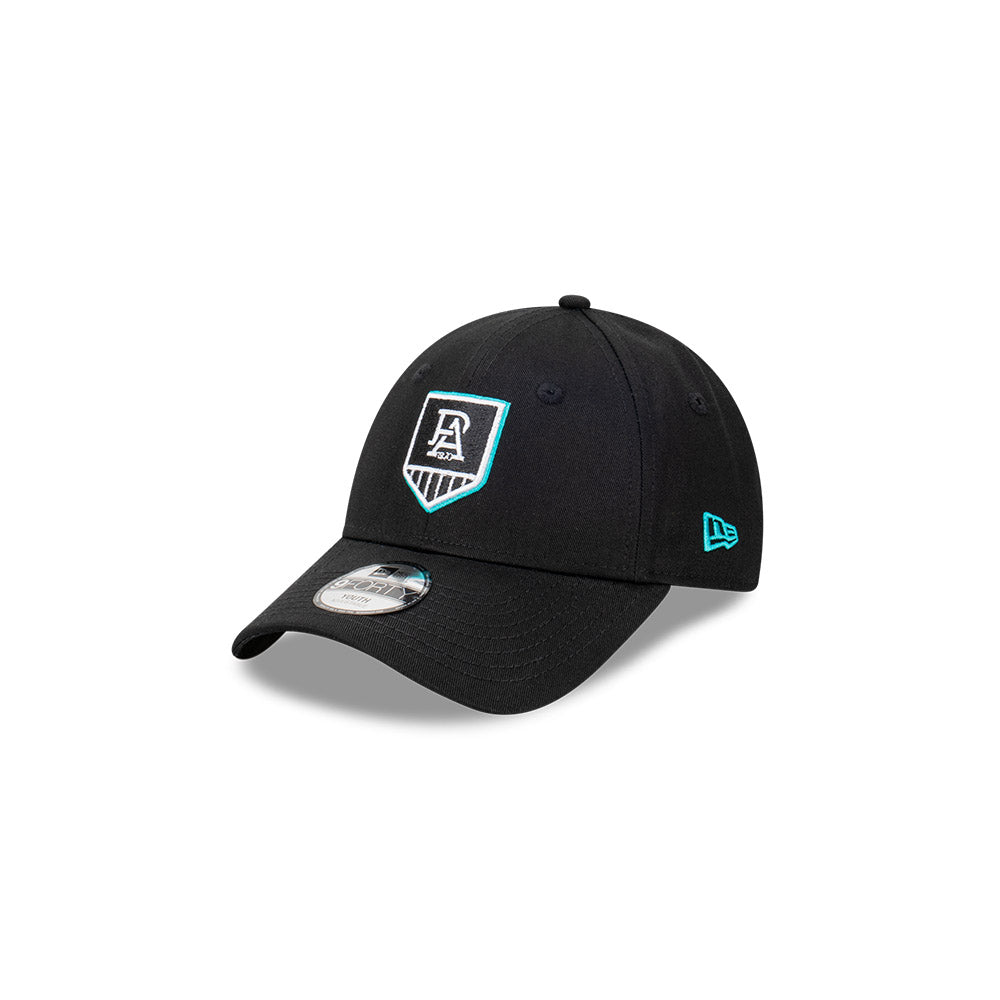 Port Adelaide Power Kids Hat - AFL 2024 Official Team Colour Black 9Forty Kids Strapback Cap - New Era - Youth - Child - Toddler